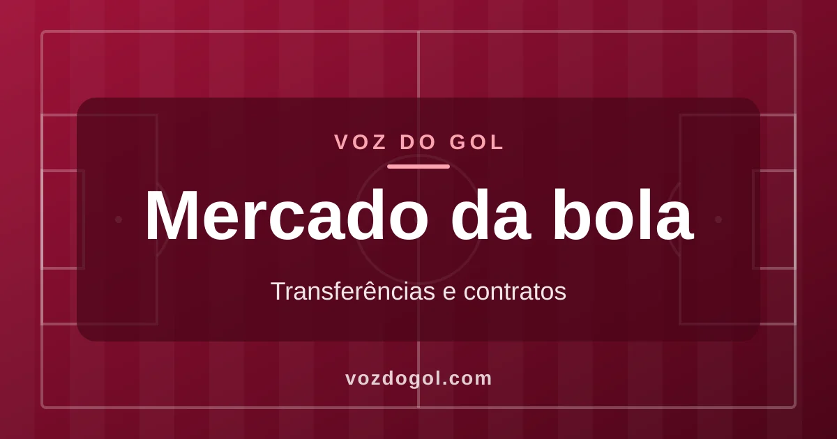 Arte do Voz do Gol para a editoria Mercado da bola: campo de futebol desenhado em linhas e o nome da editoria