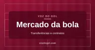 Arte do Voz do Gol para a editoria Mercado da bola: campo de futebol desenhado em linhas e o nome da editoria